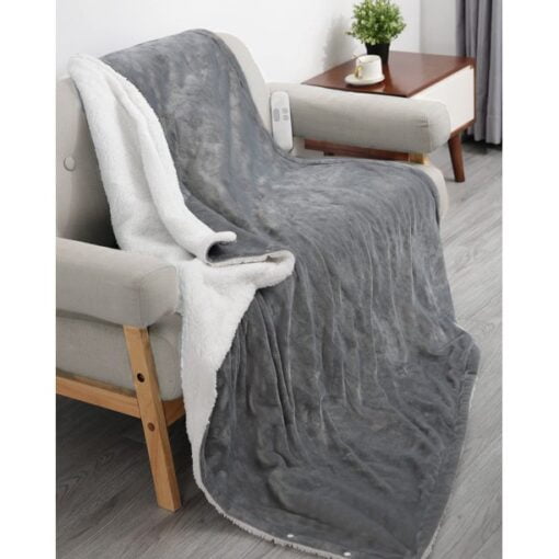 Maxkare 50" x 60" Electric Heated Blanket Flannel & Sherpa Fast Heated Throw Blanket with 6 Heating Levels & 5 Auto-Off Timing Settings, Machine Washable, Grey & White