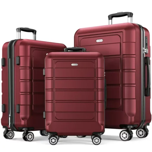 SHOWKOO 3 Piece Luggage Set Expandable ABS Hardshell Hardside Lightweight Double Spinner Wheels Suitcase