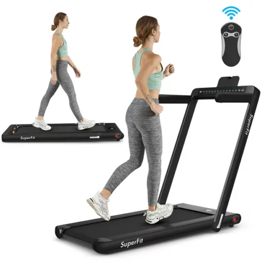 SuperFit 2.25HP 2 in 1 Dual Display Folding Treadmill Jogging Machine W/APP Control Black