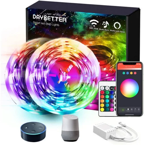 DAYBETTER 50ft Led Strip Lights,Tuya Wifi App Controlled and Work with Google Assistant,Color Changing Led Lights for Bedroom Party Kitchen(2 Rolls of 25ft)