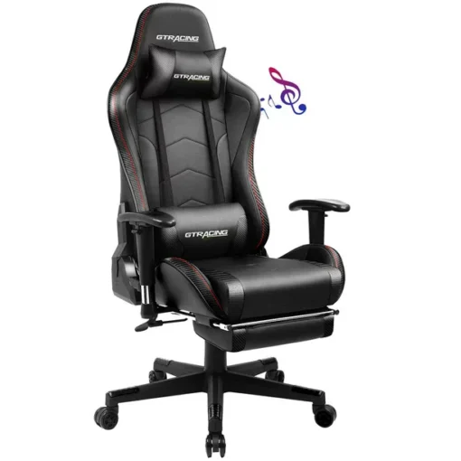 GTPLAYER Gaming Chair with Bluetooth Speakers Music Office Chair with Footrest PU Leather Recliner, Black