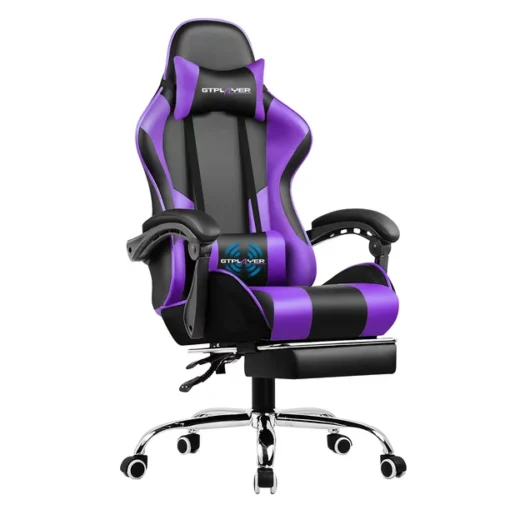GTRACING Gaming Chair with Footrest and Ergonomic Lumbar Massage Pillow PU Leather Office Chair, Purple