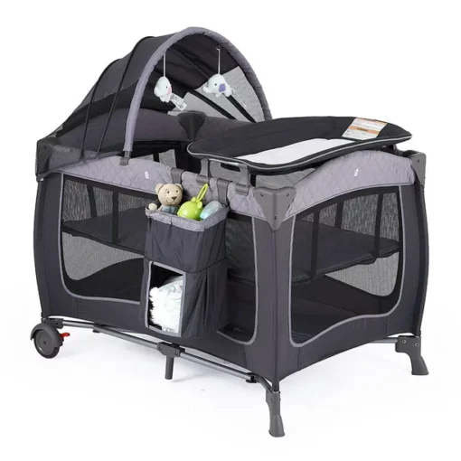 Pamo Babe Unisex Portable Baby Nursery Center Play Yard Include Wheels, Canopy and Changing Table(Grey)