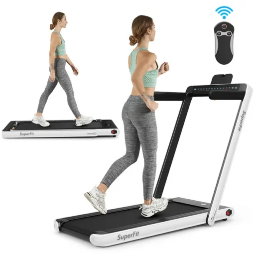 SuperFit 2.25HP 2 in 1 Dual Display Folding Treadmill Jogging Machine W/APP Control White