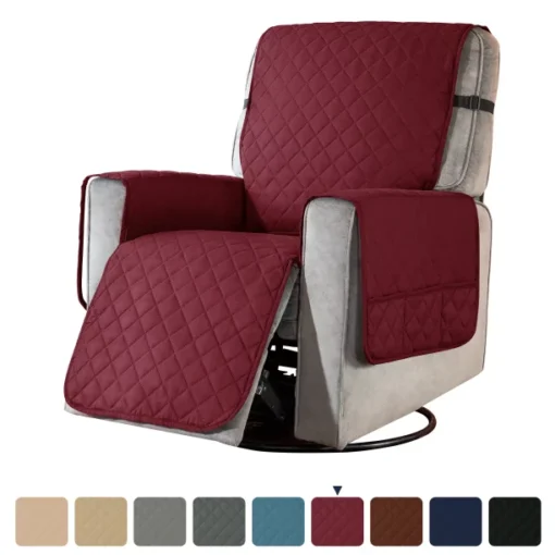 Subrtex Recliner Chair Cover Reversible Recline Sofa Slipcover with Side Pockets (Small, Wine)