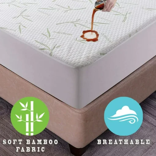Hannah Linen Bamboo Mattress Protector Twin Size - Breathable Waterproof Mattress Cover - Fitted Cover with Cooling Fabric - Pillow Top Mattress Pad 16 Inches Deep Pocket