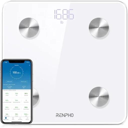 RENPHO Digital Body Weight Scale, Smart Scale for Weight, Body Fat, BMI, Body Composition Monitor Health Analyzer with Smartphone App Sync with Bluetooth, 396 lbs White