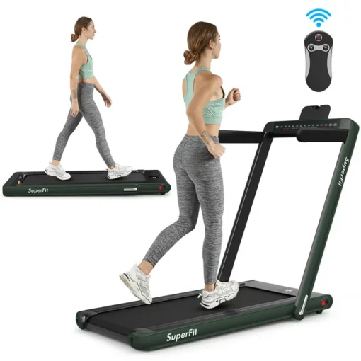 SuperFit 2.25HP 2 in 1 Dual Display Folding Treadmill Jogging Machine W/APP Control Green
