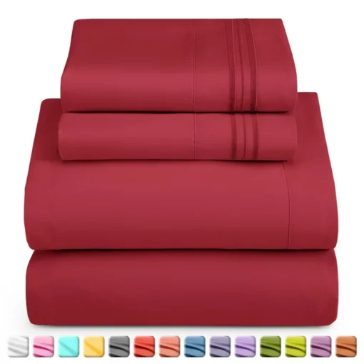 Nestl Bed Sheets Set Full Size - Deep Pocket 4 Piece Bed Sheet Set, Microfiber, Burgundy Red