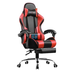 GTRACING Gaming Chair with Footrest and Ergonomic Lumbar Massage Pillow PU Leather Office Chair, Red
