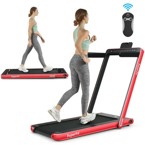 SuperFit 2.25HP 2 in 1 Folding Treadmill Jogging Machine W/APP Control Red